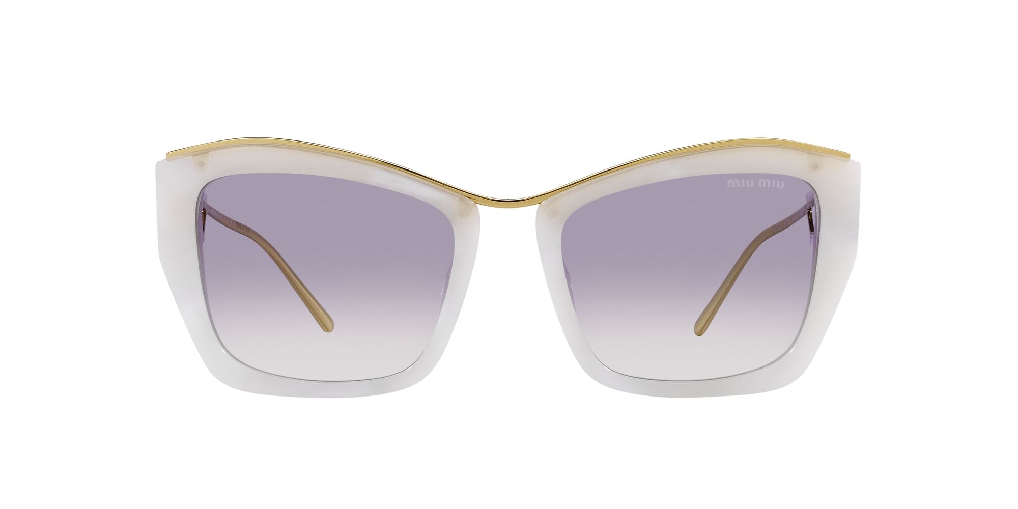 Sonnenbrillen Miu Miu MU 02YS (18H409) farbe bianco form cat-eye gläser trasparente sfumato blu