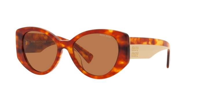 Sonnenbrillen Miu Miu MU 03WS (4BW2Z1) farbe havana chiaro form unregelmäßig gläser marrone