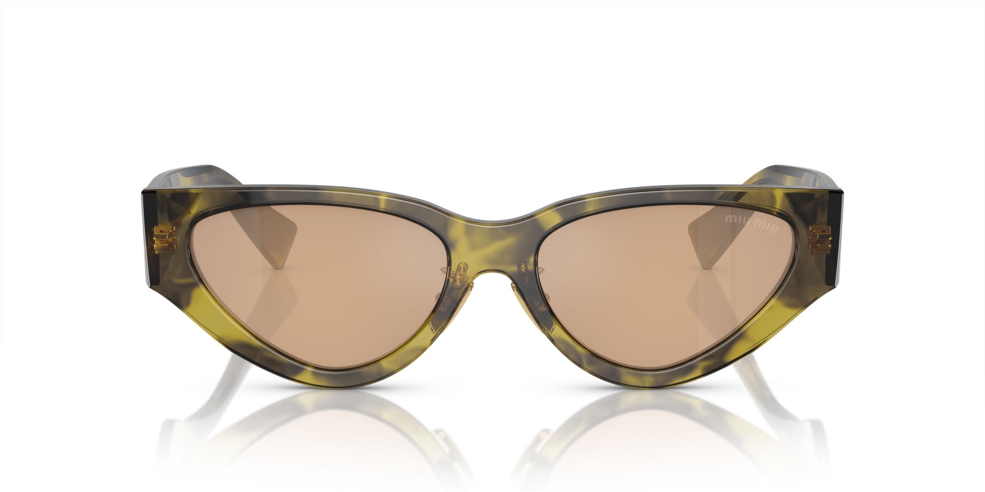 Sonnenbrillen Miu Miu MU 03ZS (13Q40D) farbe ivy striato form cat-eye gläser arancione chiaro specchiata interno argento