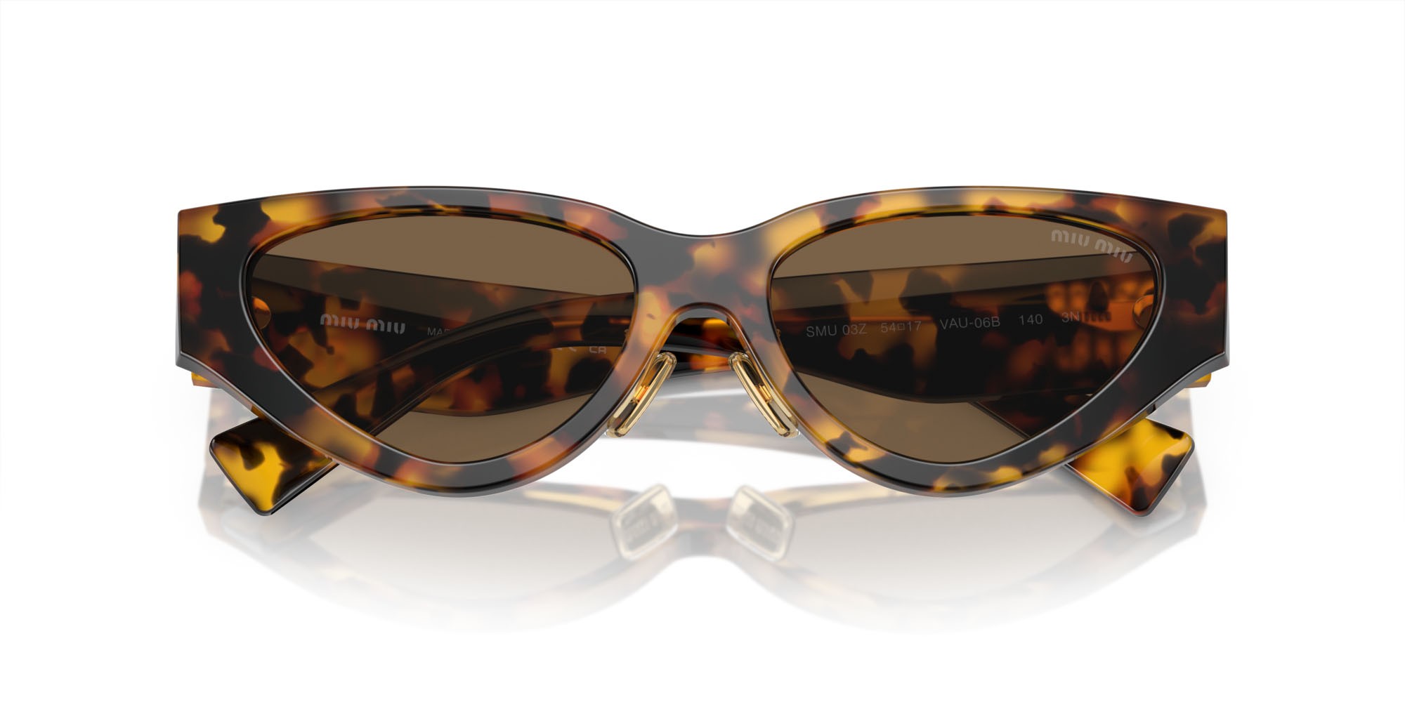 Sonnenbrillen Miu Miu MU 03ZS (VAU06B) farbe havana miele form cat-eye gläser marrone scuro