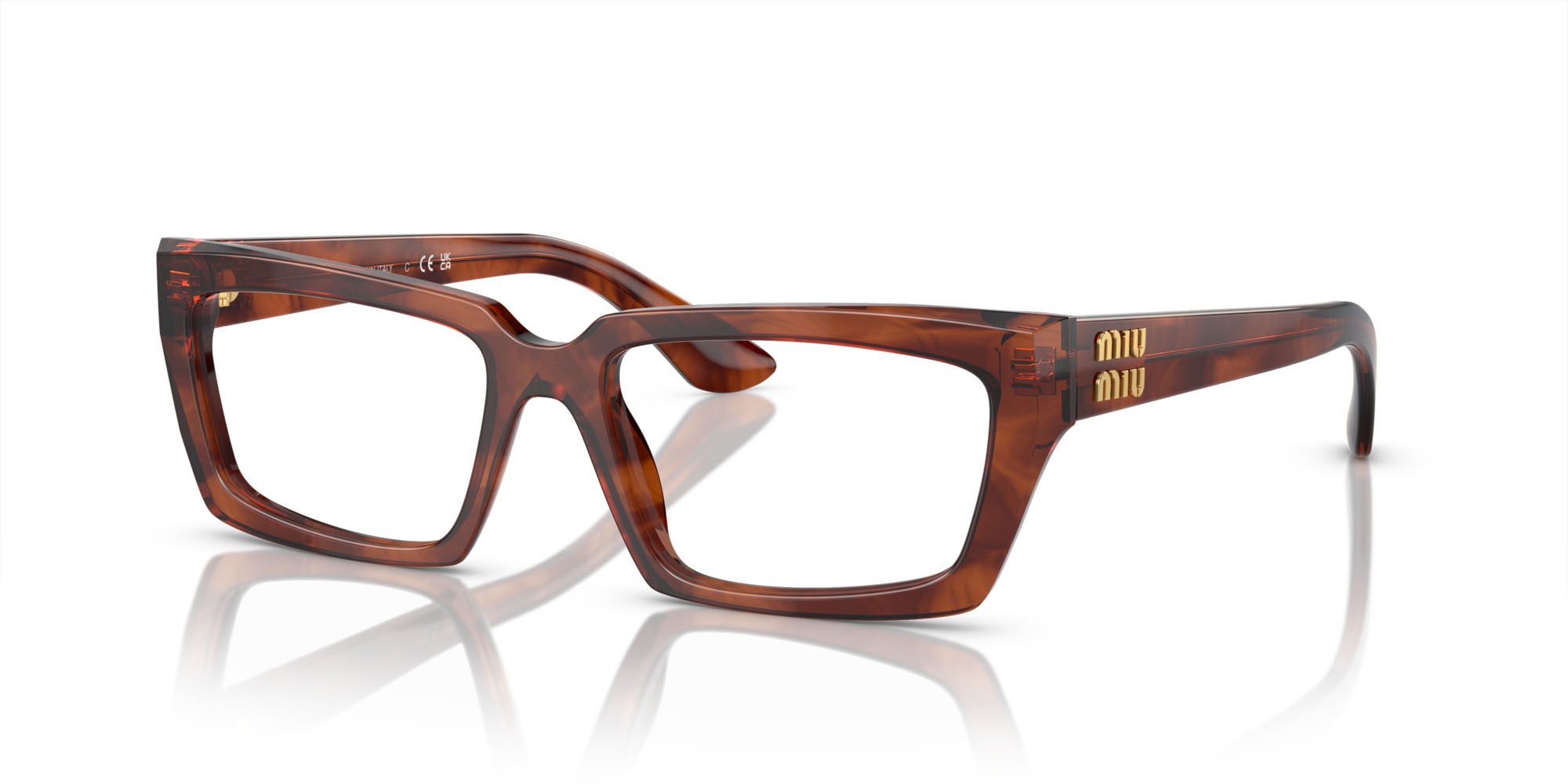 Brillen Miu Miu MU 04XV (11Q1O1) farbe tabacco striato form rechteckig gläser lente demo