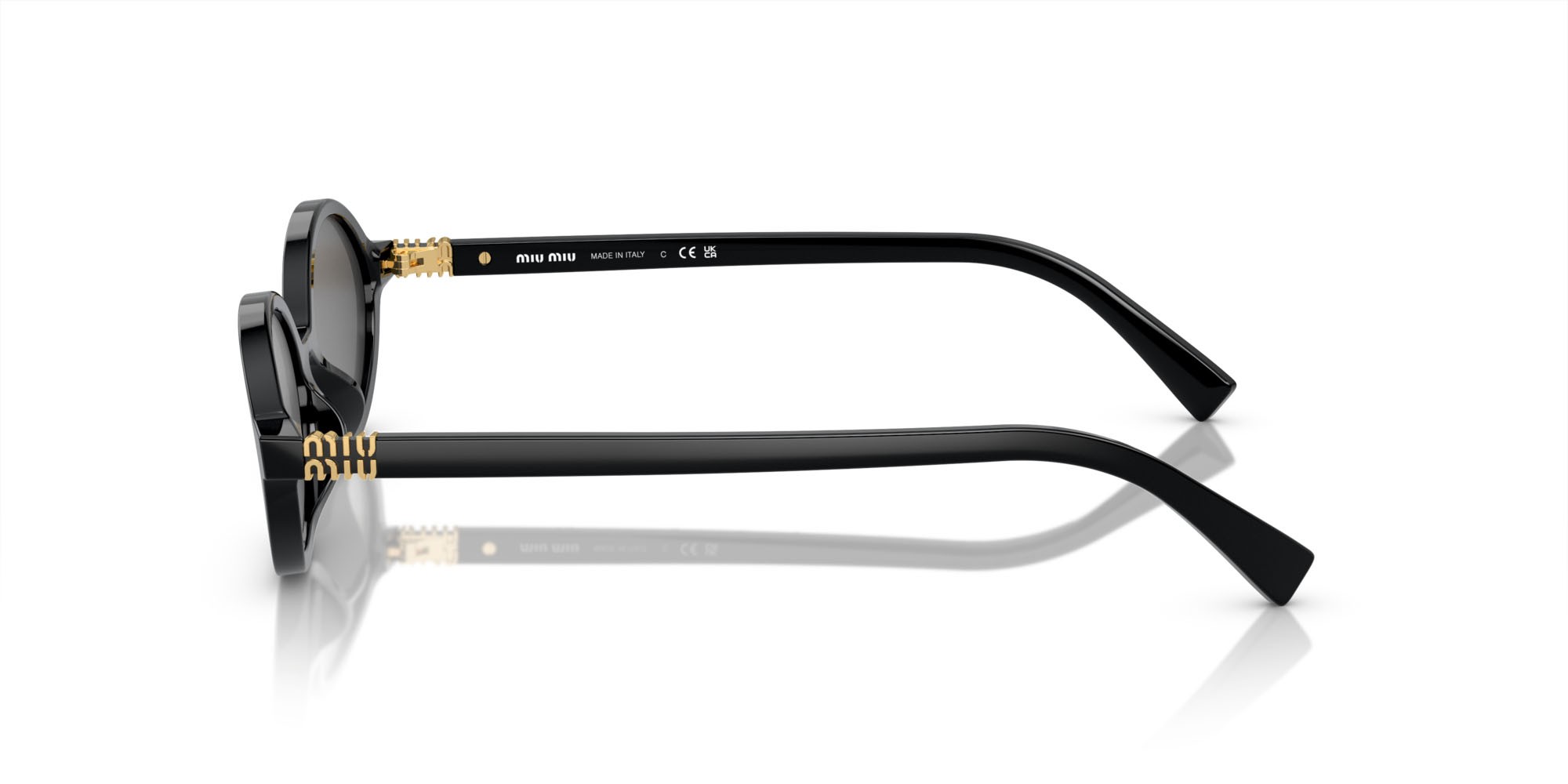 Sunglasses Miu Miu MU 04ZS (1AB5S0) color nero shape oval lenses grigio scuro
