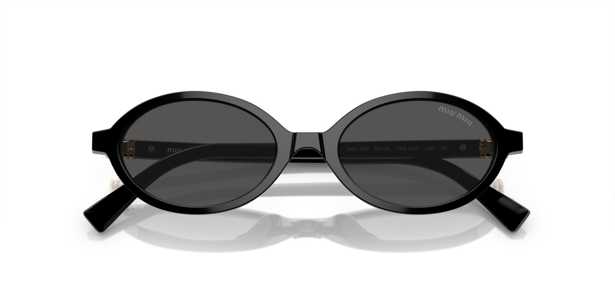 Sunglasses Miu Miu MU 04ZS (1AB5S0) color nero shape oval lenses grigio scuro