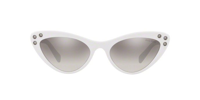 Sonnenbrillen Miu Miu MU 05TS (4AO5O0) farbe white form cat-eye gläser gradient grey mirror silver