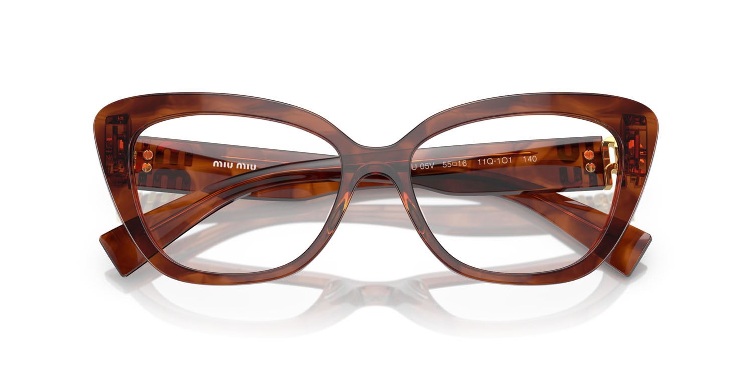 Eyeglasses Miu Miu MU 05VV (11Q1O1) color tabacco striato shape cat eye lenses lente demo
