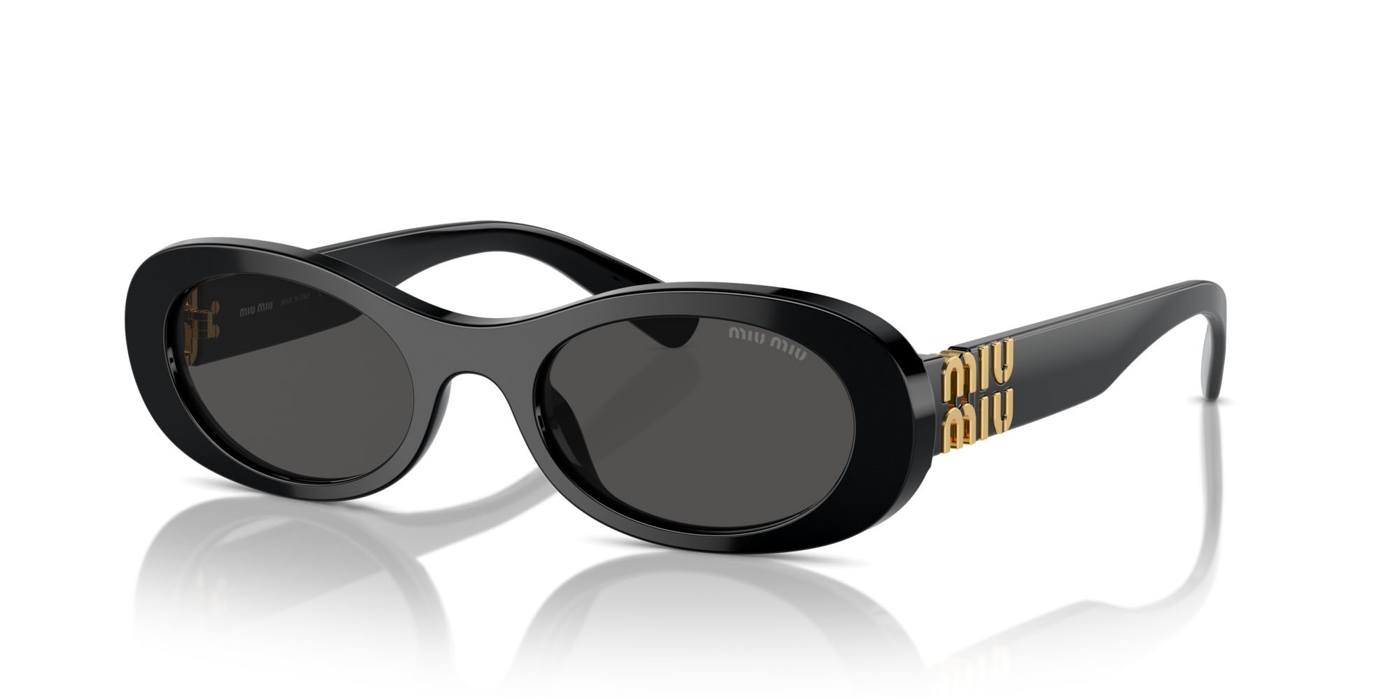 Occhiali da sole Miu Miu MU 06ZS (1AB5S0) colore nero forma ovale lenti grigio scuro
