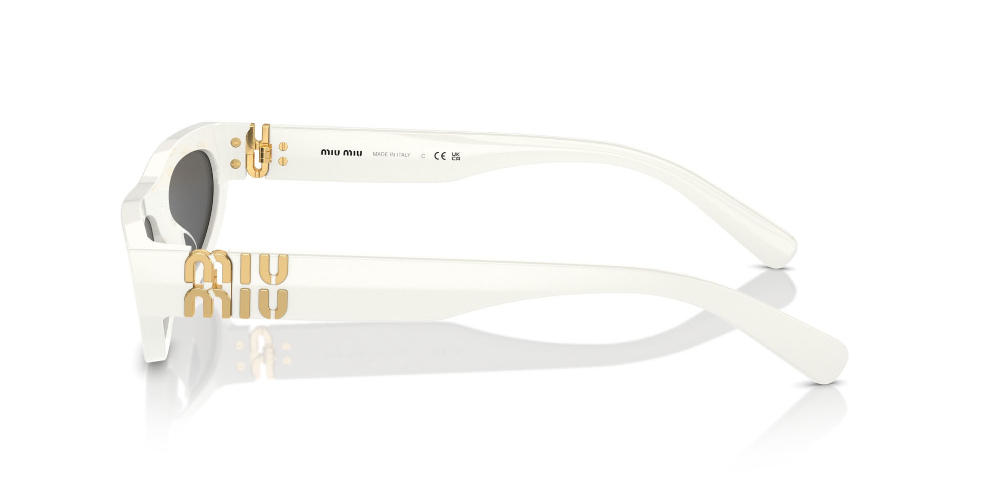 Occhiali da sole Miu Miu MU 07ZS (1425S0) colore bianco/avorio forma irregolare lenti grigio scuro