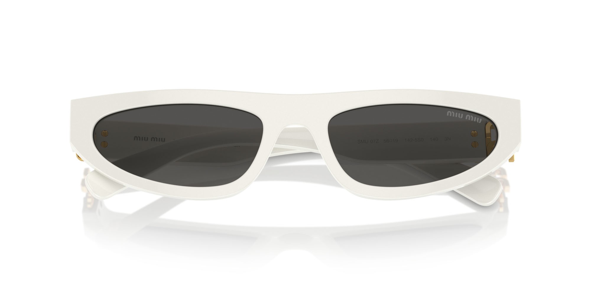 Occhiali da sole Miu Miu MU 07ZS (1425S0) colore bianco/avorio forma irregolare lenti grigio scuro
