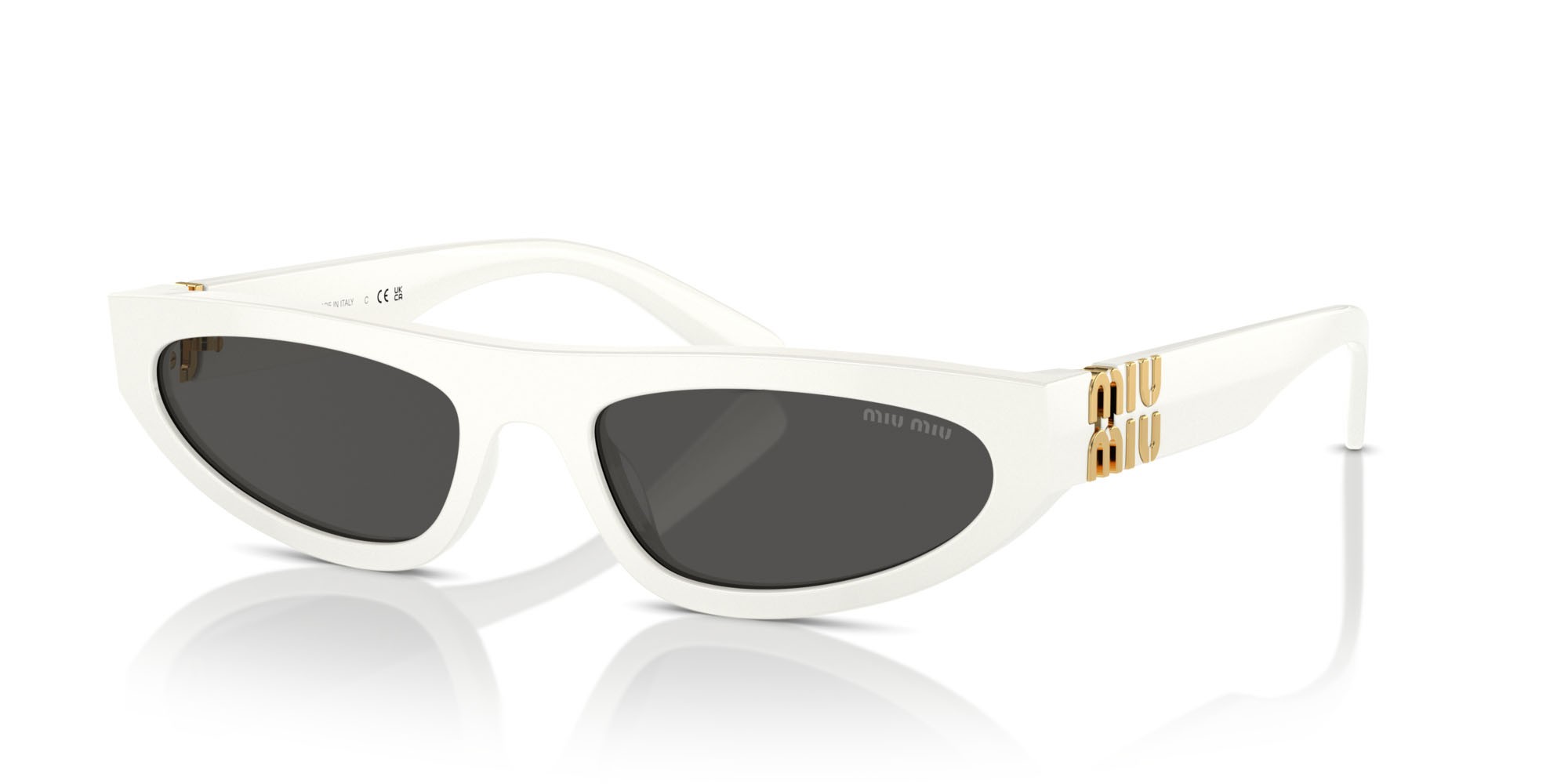 Occhiali da sole Miu Miu MU 07ZS (1425S0) colore bianco/avorio forma irregolare lenti grigio scuro