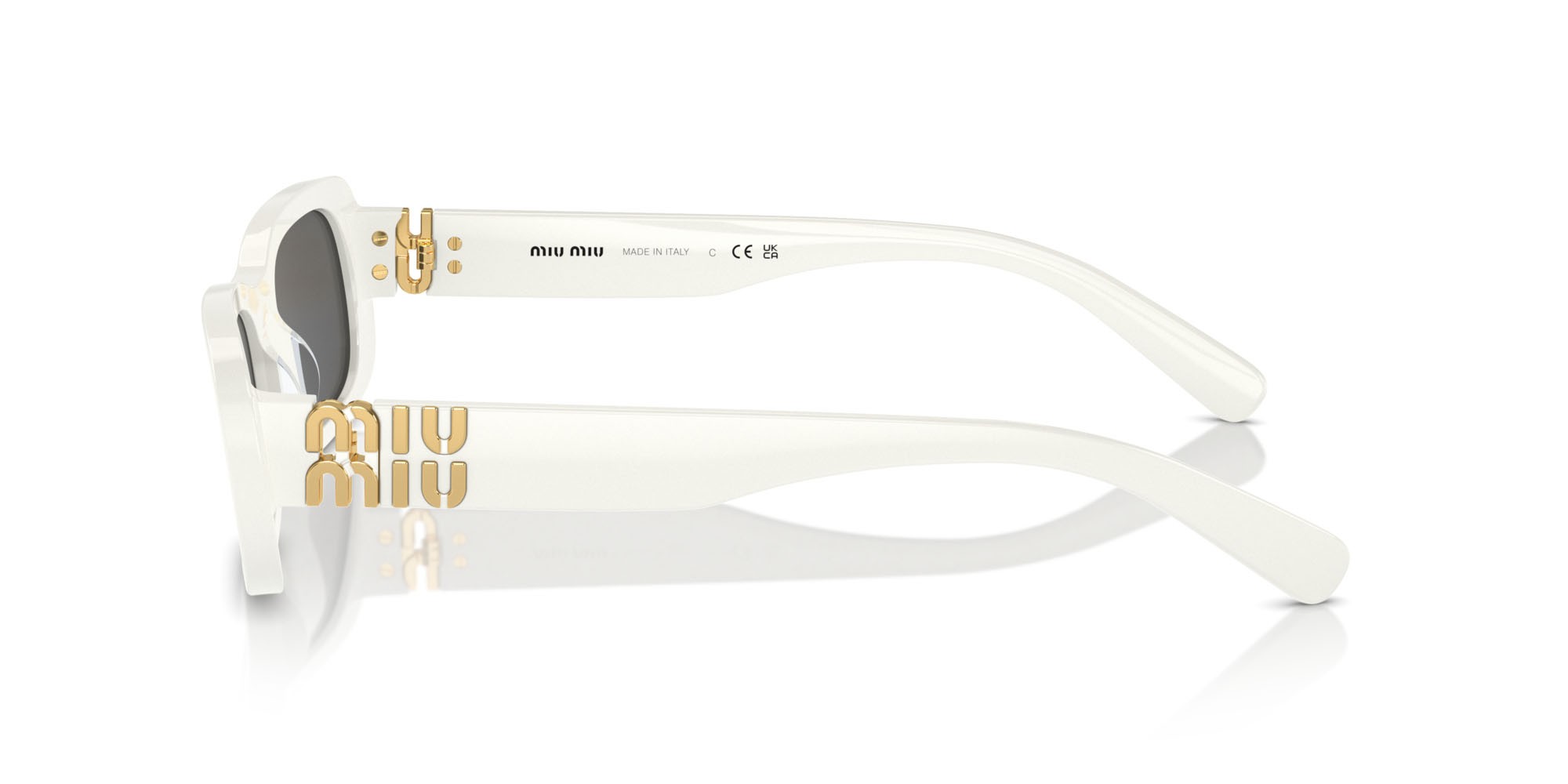Occhiali da sole Miu Miu MU 08ZS (1425S0) colore bianco/avorio forma rettangolare lenti grigio scuro