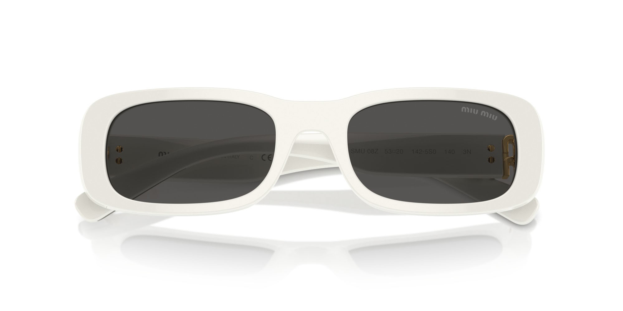 Occhiali da sole Miu Miu MU 08ZS (1425S0) colore bianco/avorio forma rettangolare lenti grigio scuro