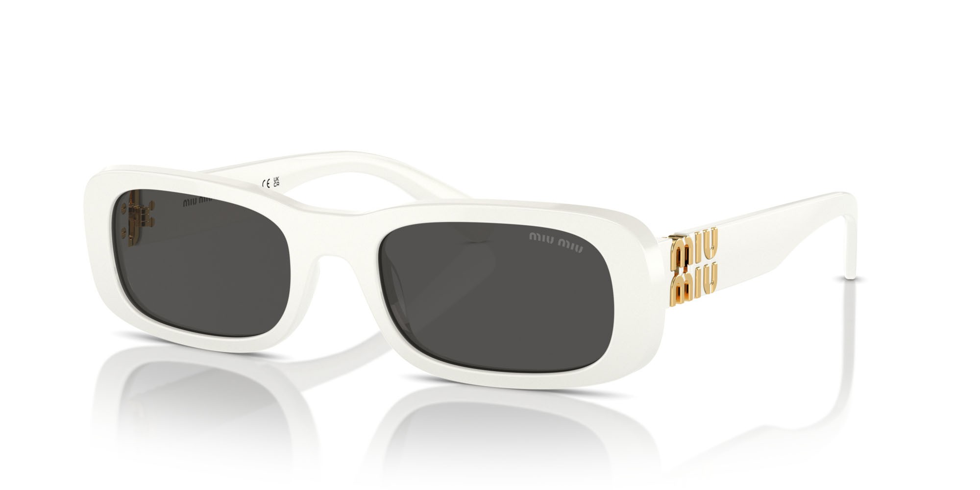 Occhiali da sole Miu Miu MU 08ZS (1425S0) colore bianco/avorio forma rettangolare lenti grigio scuro