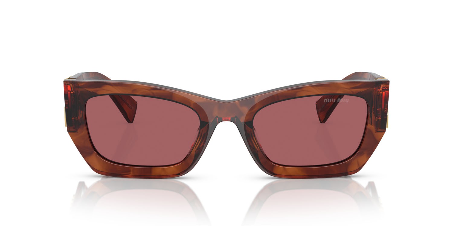 Sonnenbrillen Miu Miu MU 09WS (11Q08S) farbe tabacco striato form rechteckig gläser violetto scuro