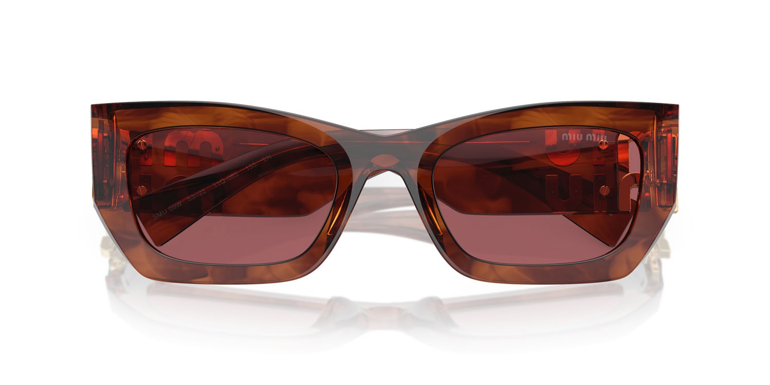 Sonnenbrillen Miu Miu MU 09WS (11Q08S) farbe tabacco striato form rechteckig gläser violetto scuro