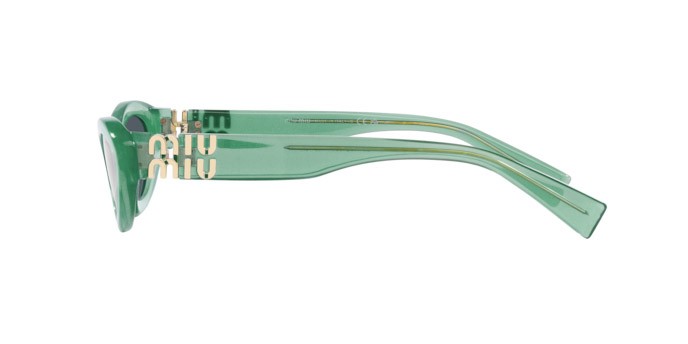 Occhiali da sole Miu Miu MU 09YS (19L09T) colore anise opal forma irregolare lenti grigio scuro