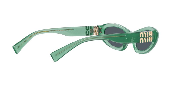 Occhiali da sole Miu Miu MU 09YS (19L09T) colore anise opal forma irregolare lenti grigio scuro