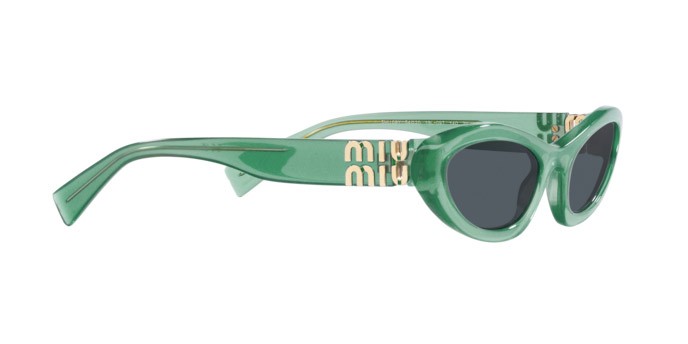 Occhiali da sole Miu Miu MU 09YS (19L09T) colore anise opal forma irregolare lenti grigio scuro