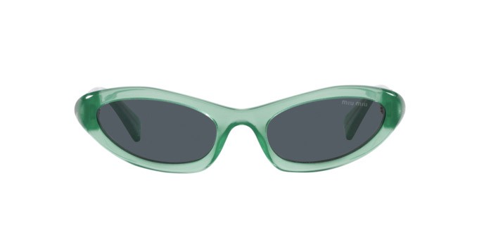 Occhiali da sole Miu Miu MU 09YS (19L09T) colore anise opal forma irregolare lenti grigio scuro