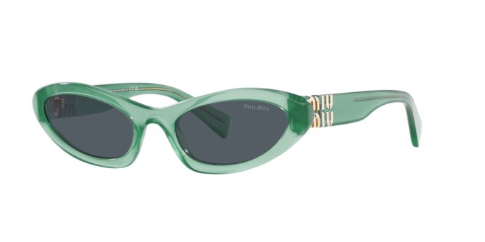Occhiali da sole Miu Miu MU 09YS (19L09T) colore anise opal forma irregolare lenti grigio scuro