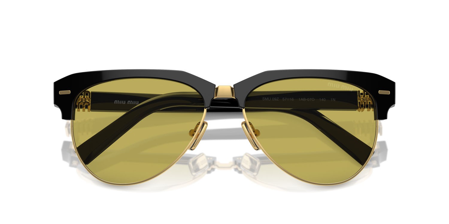 Occhiali da sole Miu Miu MU 09ZS (1AB07O) colore nero forma aviator lenti verde oliva