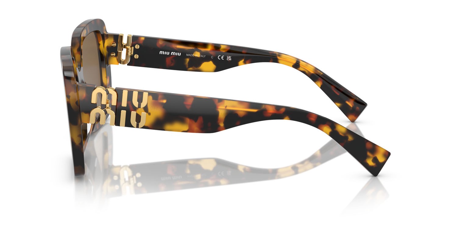 Sunglasses Miu Miu MU 10YS (VAU06B) color havana miele shape irregular lenses marrone scuro