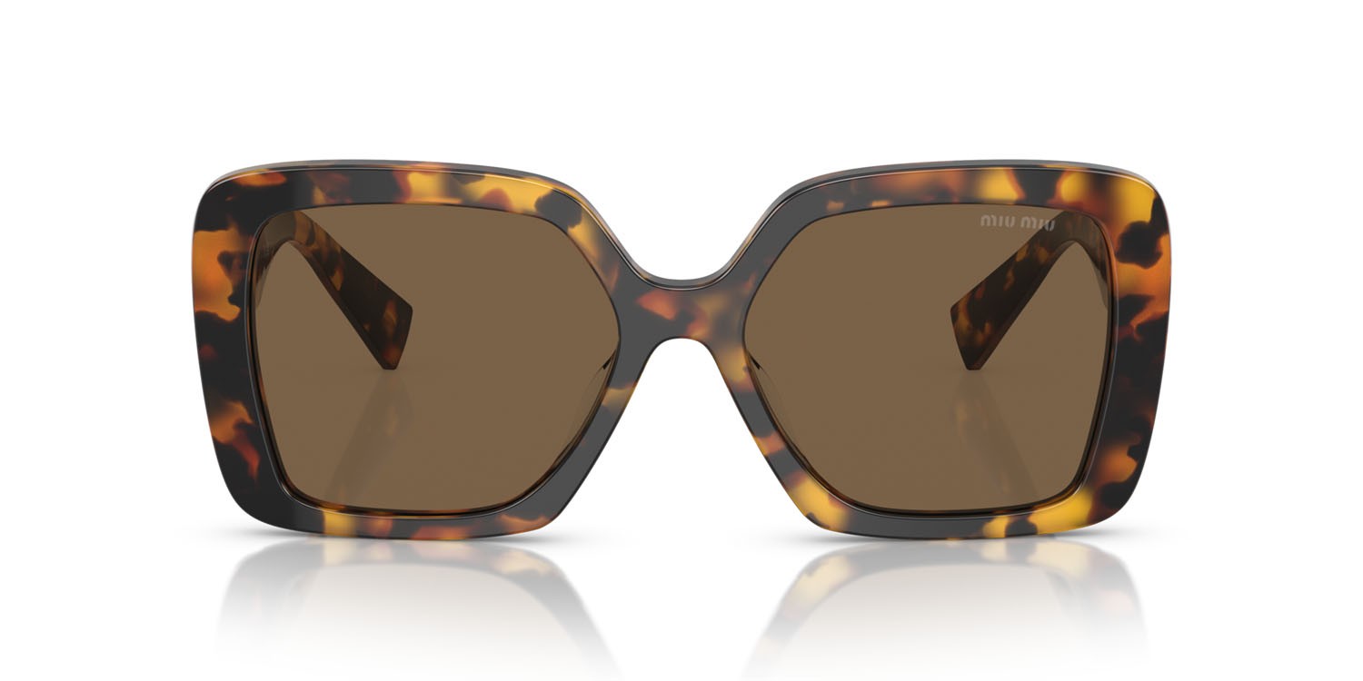 Sunglasses Miu Miu MU 10YS (VAU06B) color havana miele shape irregular lenses marrone scuro