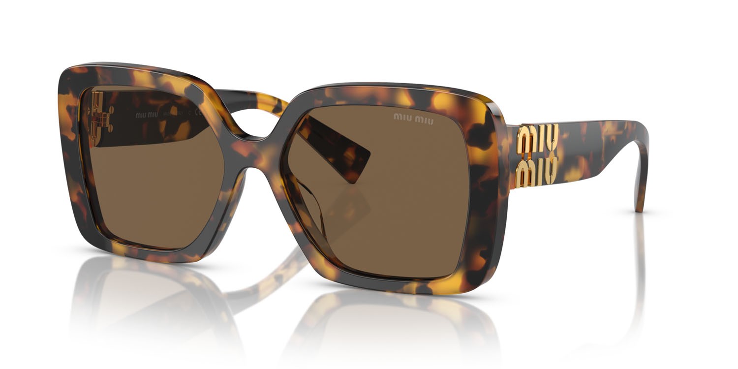 Sunglasses Miu Miu MU 10YS (VAU06B) color havana miele shape irregular lenses marrone scuro