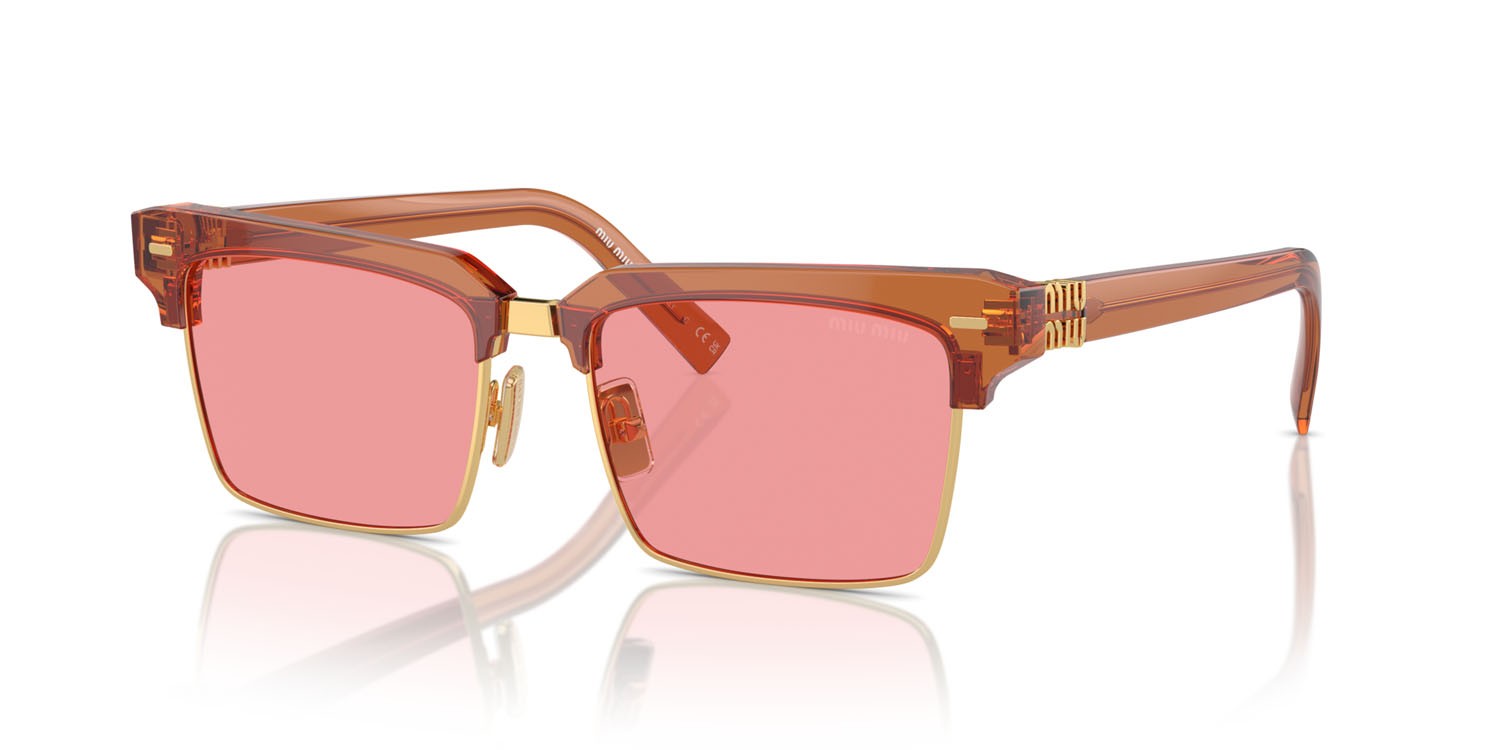 Occhiali da sole Miu Miu MU 10ZS (15T1D0) colore caramel trasparent forma quadrato lenti rosa