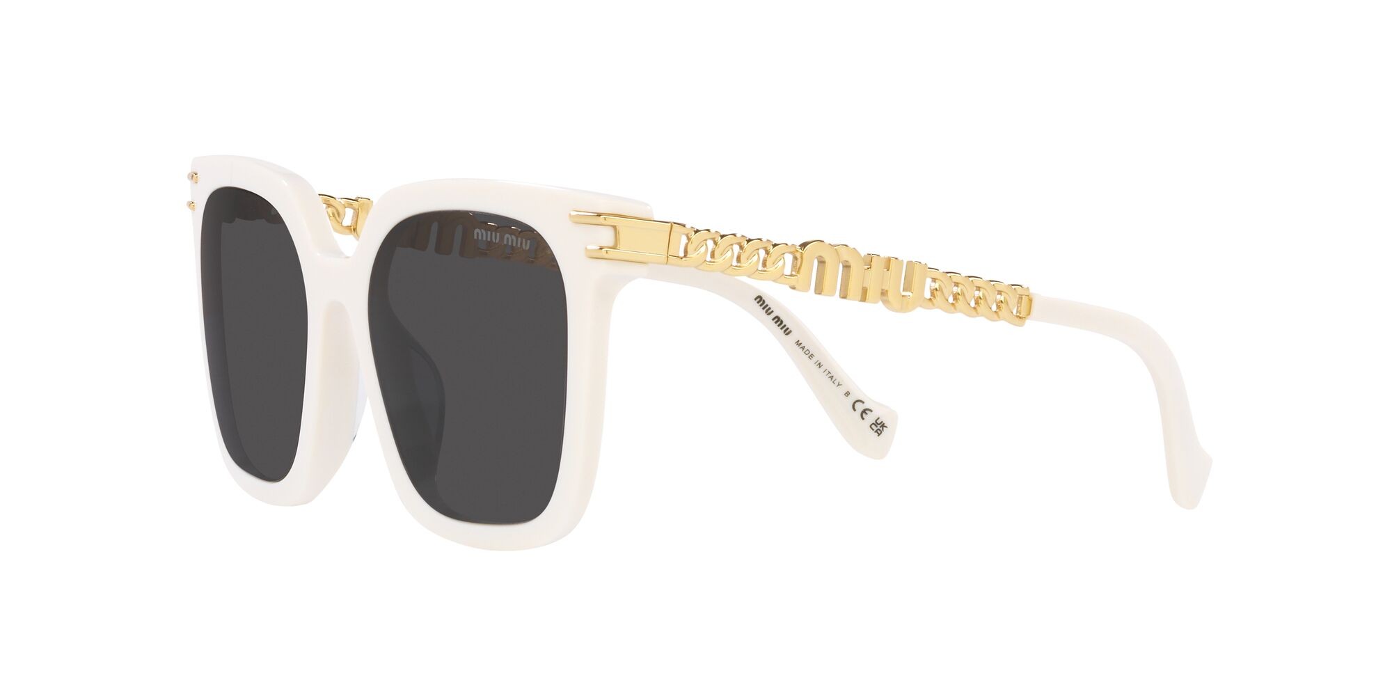 Sonnenbrillen Miu Miu MU 13WS (1425S0) farbe bianco form quadratisch gläser grigio scuro