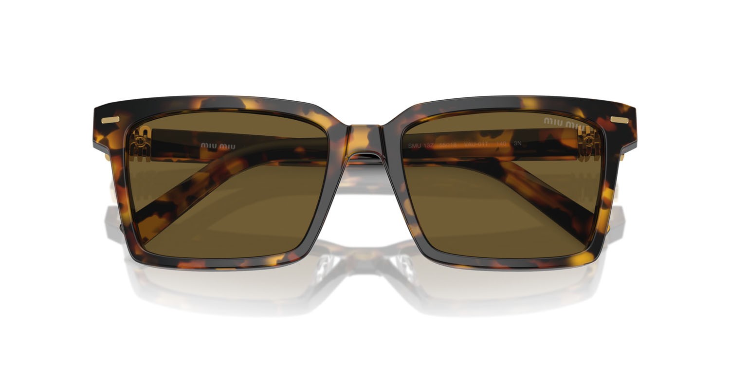 Sunglasses Miu Miu MU 13ZS (VAU01T) color havana miele shape rectangle lenses marrone scuro