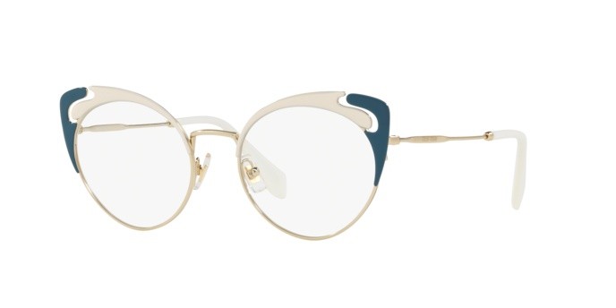 Brillen Miu Miu MU 50RV (1061O1) farbe pale gold/ivory/blue form schmetterling gläser demo lens