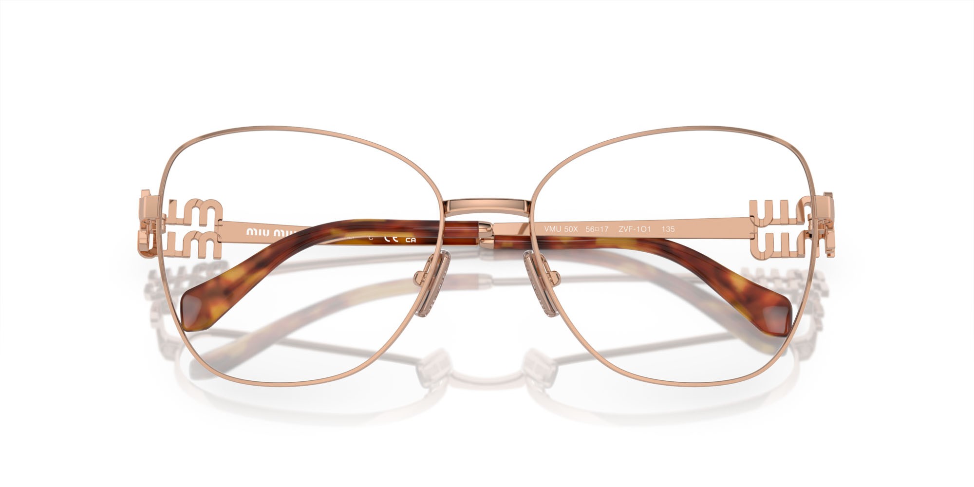 Eyeglasses Miu Miu MU 50XV (ZVF1O1) color oro rosé shape aviator lenses lente demo