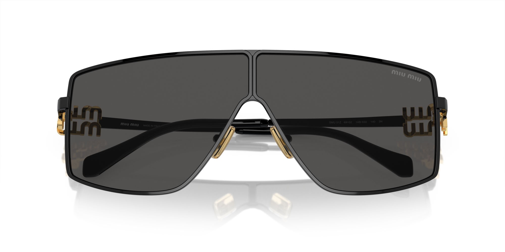 Sunglasses Miu Miu MU 51ZS (1AB5S0) color nero shape irregular lenses grigio scuro