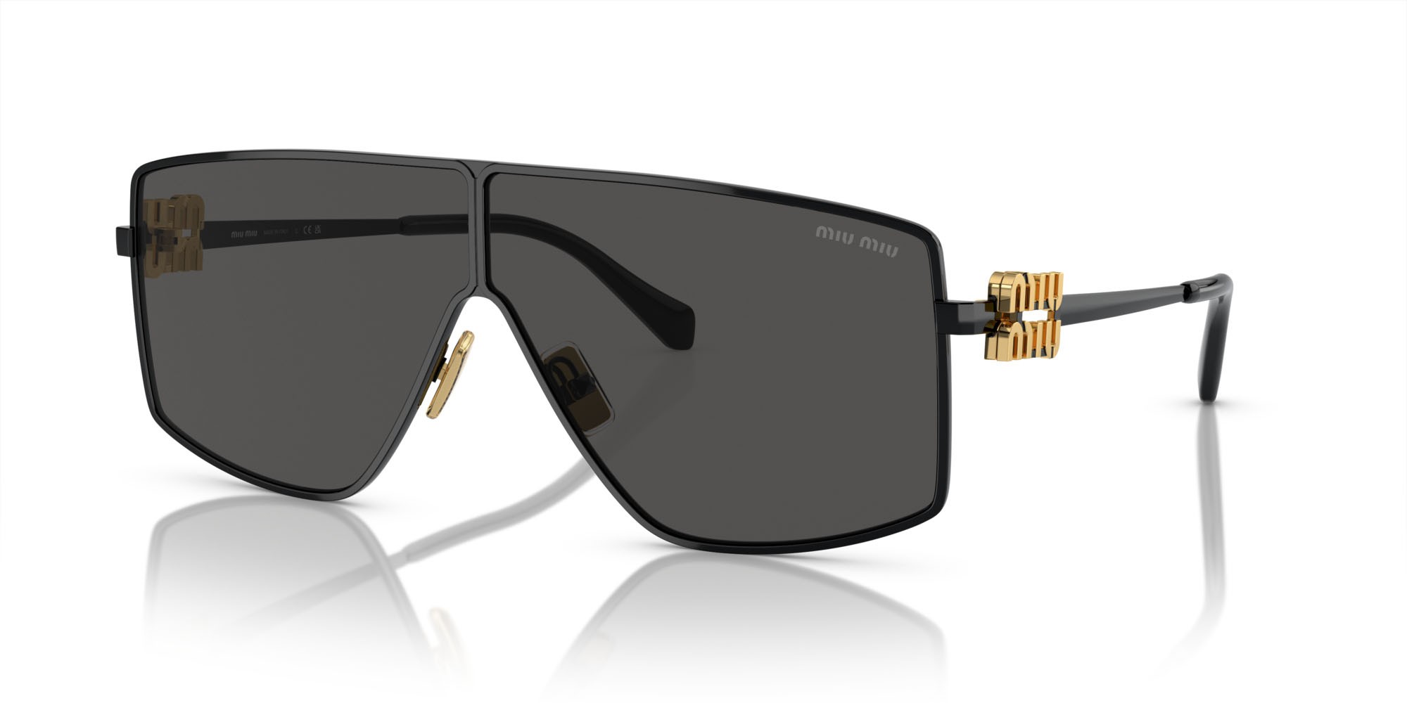 Sunglasses Miu Miu MU 51ZS (1AB5S0) color nero shape irregular lenses grigio scuro