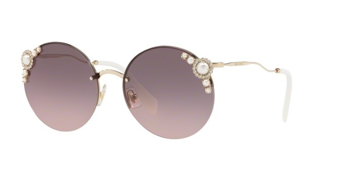 Sonnenbrillen Miu Miu MU 52TS (VW7146) farbe pale gold form rund gläser pink gradient grey