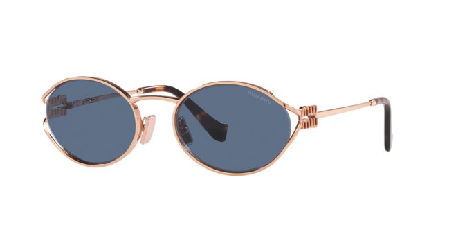 Occhiali da sole Miu Miu MU 52YS (ZVF1V1) colore oro rosa forma ovale lenti blu scuro