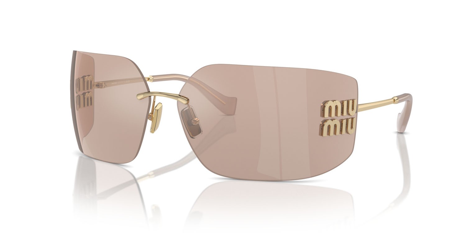 Sunglasses Miu Miu MU 54YS (ZVN20F) color oro pallido shape irregular lenses specchiata rosa
