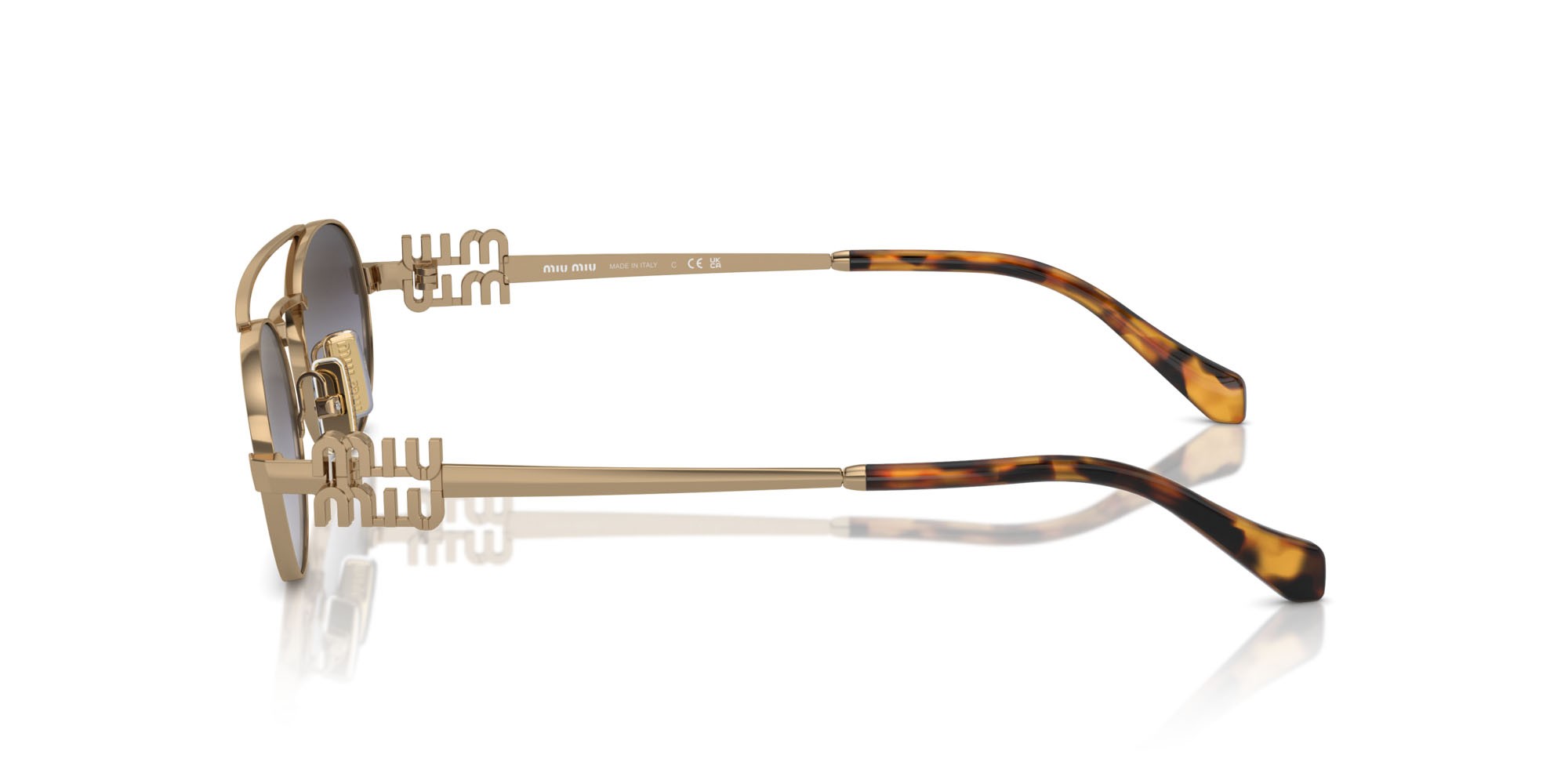 Occhiali da sole Miu Miu MU 54ZS (7OE5D1) colore oro antico forma ovale lenti sfumato grigio