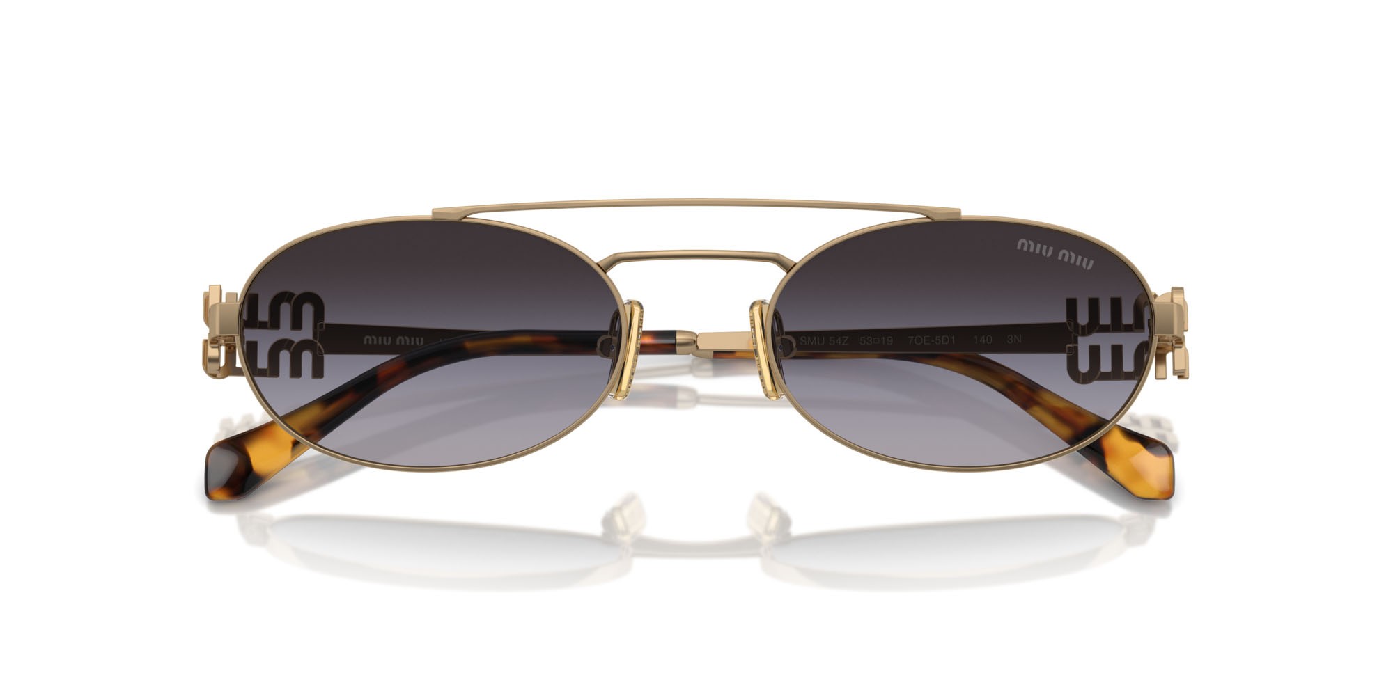 Occhiali da sole Miu Miu MU 54ZS (7OE5D1) colore oro antico forma ovale lenti sfumato grigio
