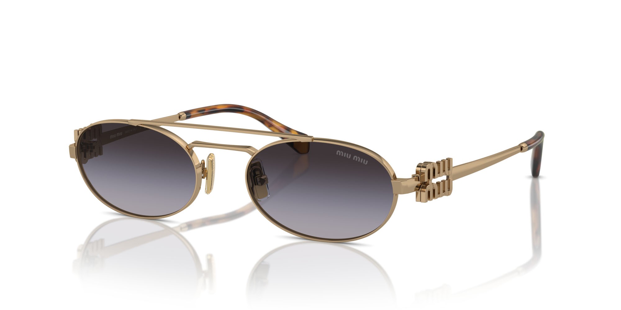 Occhiali da sole Miu Miu MU 54ZS (7OE5D1) colore oro antico forma ovale lenti sfumato grigio