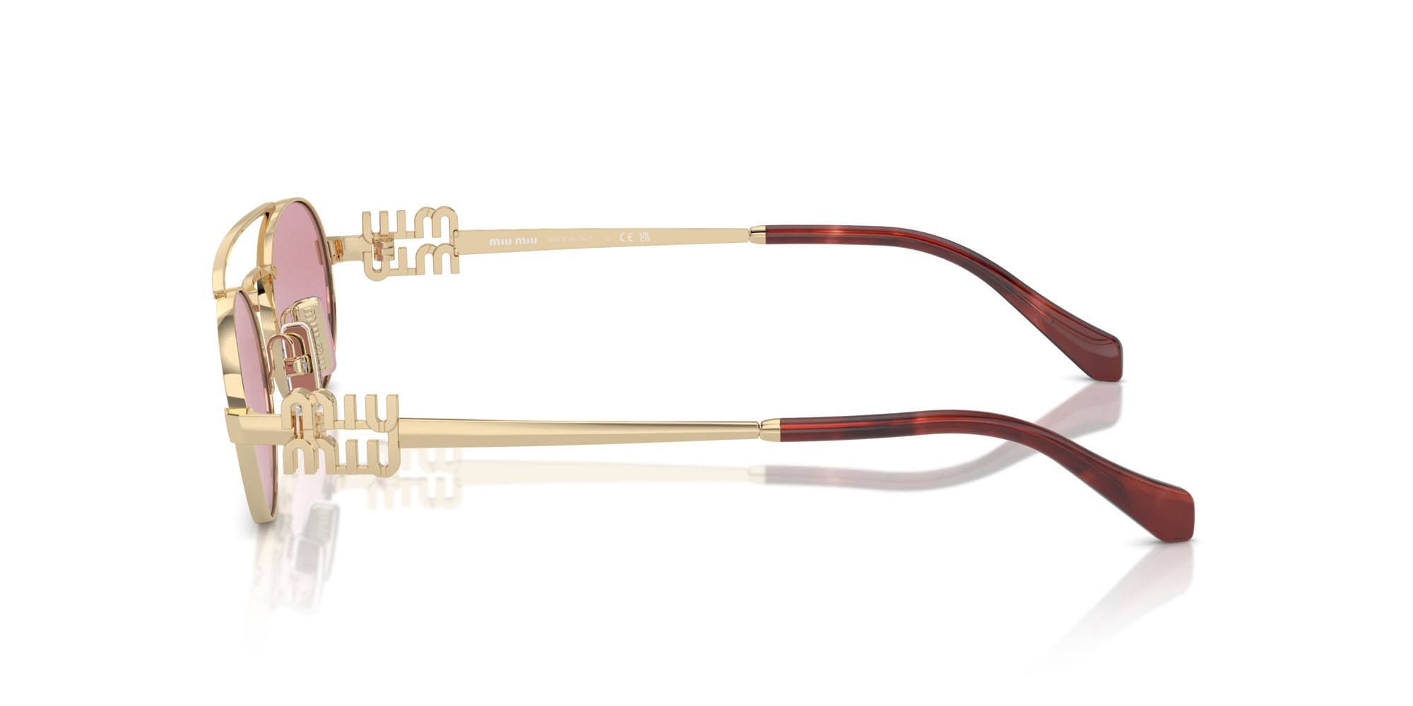 Occhiali da sole Miu Miu MU 54ZS (ZVN50D) colore oro pallido forma ovale lenti rosa scuro argento
