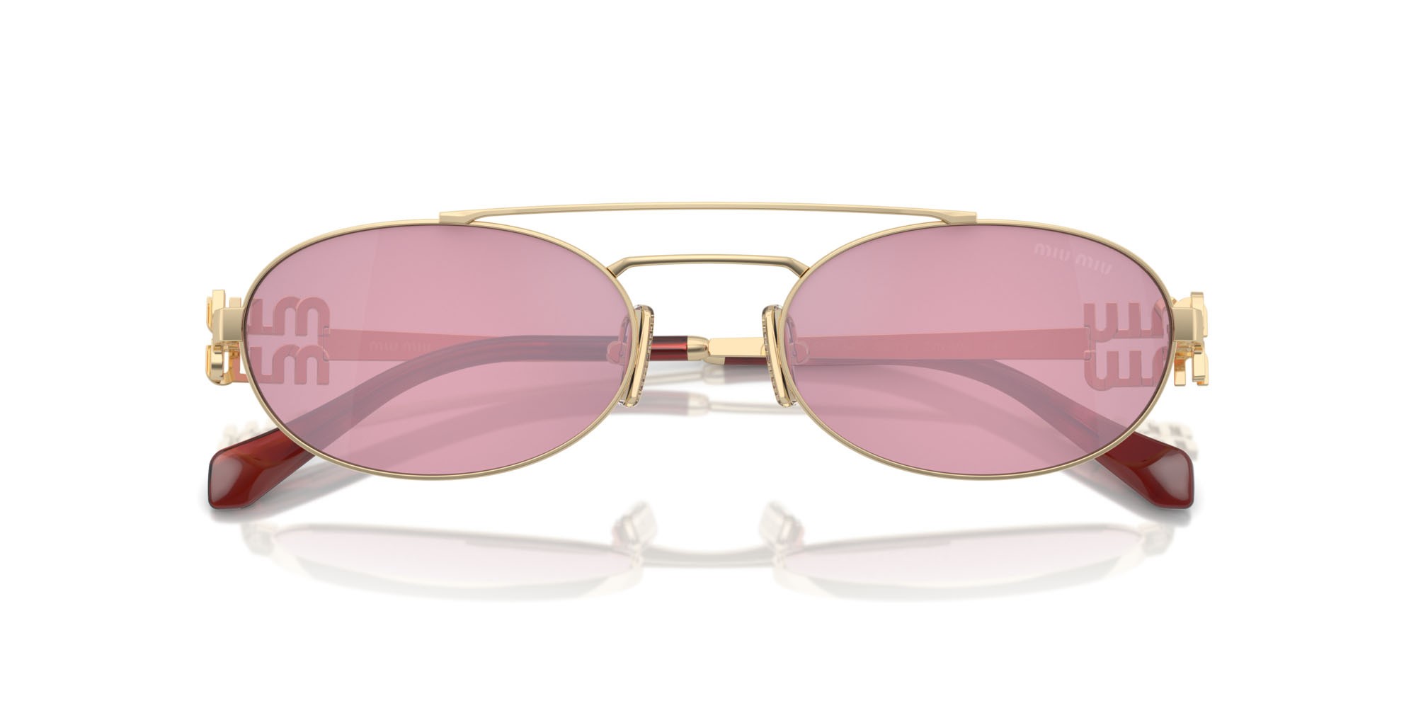 Occhiali da sole Miu Miu MU 54ZS (ZVN50D) colore oro pallido forma ovale lenti rosa scuro argento