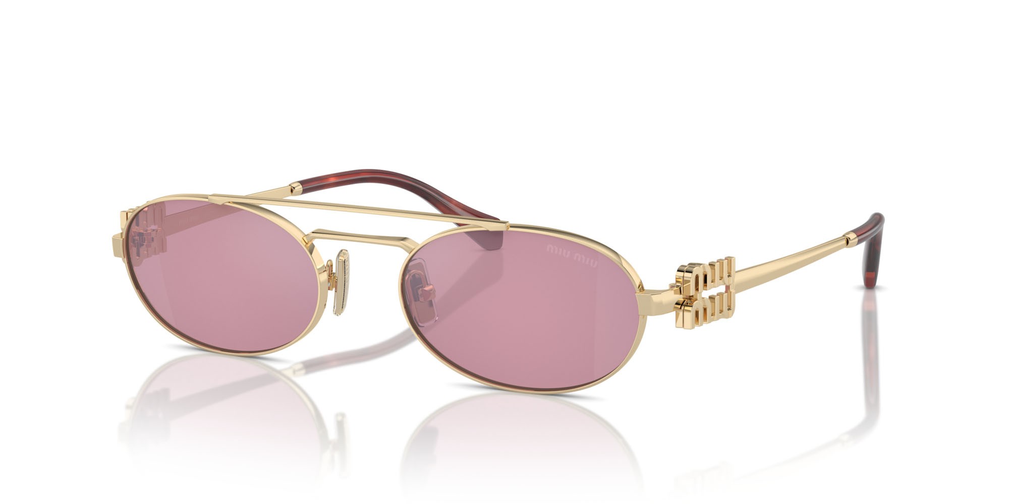Occhiali da sole Miu Miu MU 54ZS (ZVN50D) colore oro pallido forma ovale lenti rosa scuro argento
