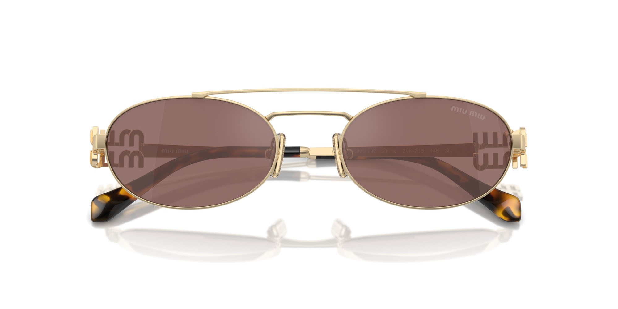 Occhiali da sole Miu Miu MU 54ZS (ZVN70D) colore oro pallido forma ovale lenti marrone/argento