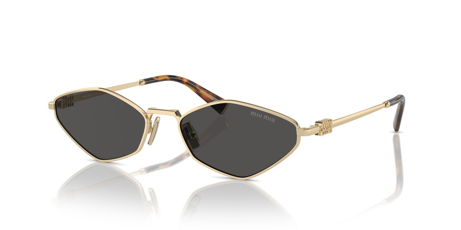 Sunglasses Miu Miu MU 56ZS (ZVN5S0) color oro pallido shape irregular lenses grigio scuro