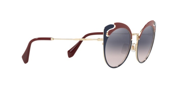 Sonnenbrillen Miu Miu MU 57TS (HB5GR0) farbe pale gold/garnet/blue form schmetterling gläser pink grad violet mirror silver