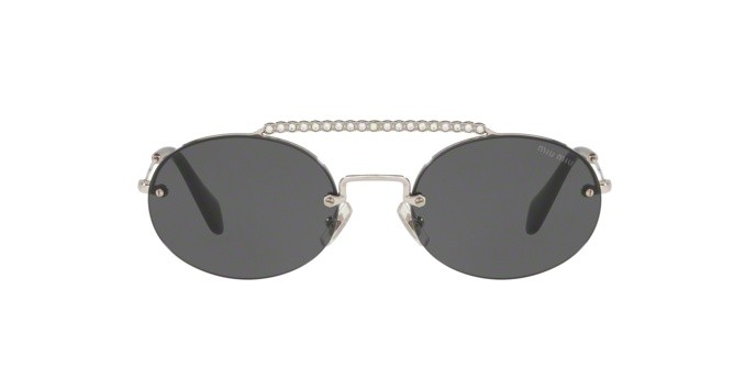 Sonnenbrillen Miu Miu MU 60TS (1BC1A1) farbe silver form oval gläser grey