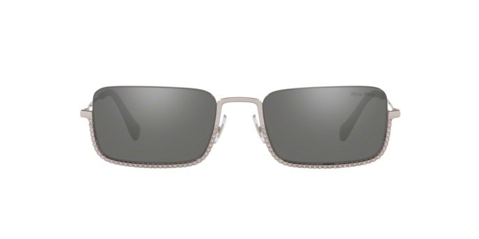 Sonnenbrillen Miu Miu Core collection MU 70US (1BC175) farbe silver form rechteckig gläser dark grey flash silver
