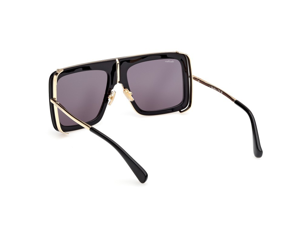 Occhiali da sole MaxMara Jean MM0119 (01A) colore nero lucido - oro pallido lucido forma rettangolare lenti fumo