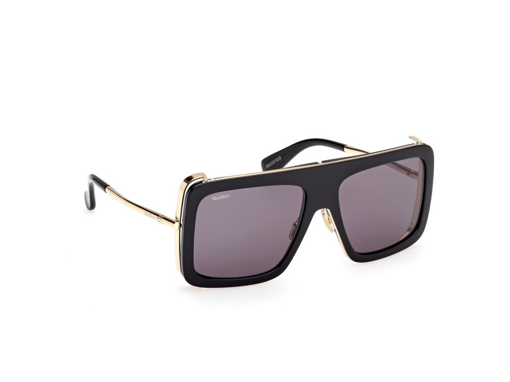 Occhiali da sole MaxMara Jean MM0119 (01A) colore nero lucido - oro pallido lucido forma rettangolare lenti fumo